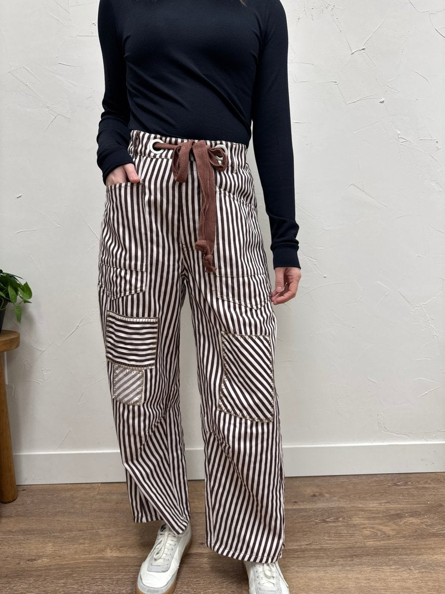 Striped Drawstring Barrel Pant - Three:Twelve Boutique - eesome