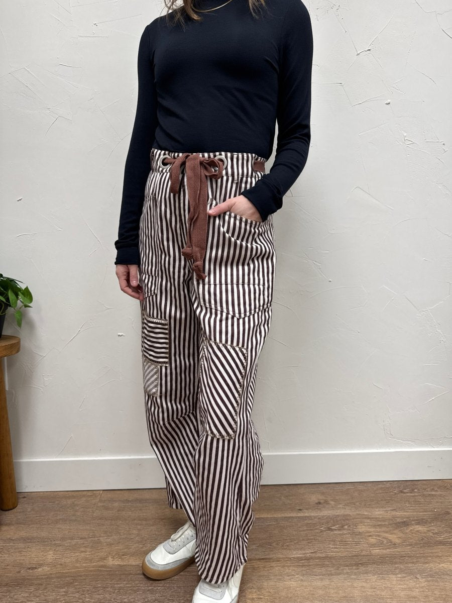 Striped Drawstring Barrel Pant - Three:Twelve Boutique - eesome