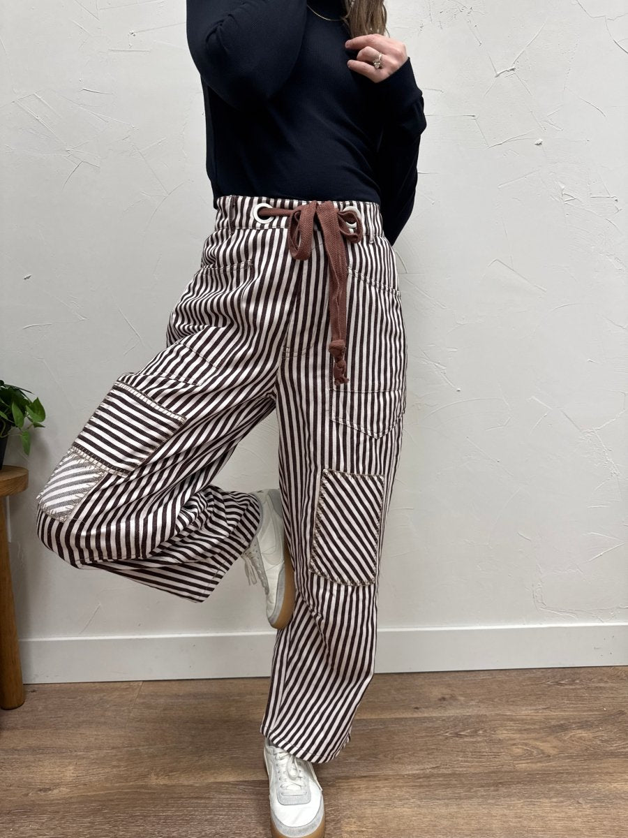 Striped Drawstring Barrel Pant - Three:Twelve Boutique - eesome