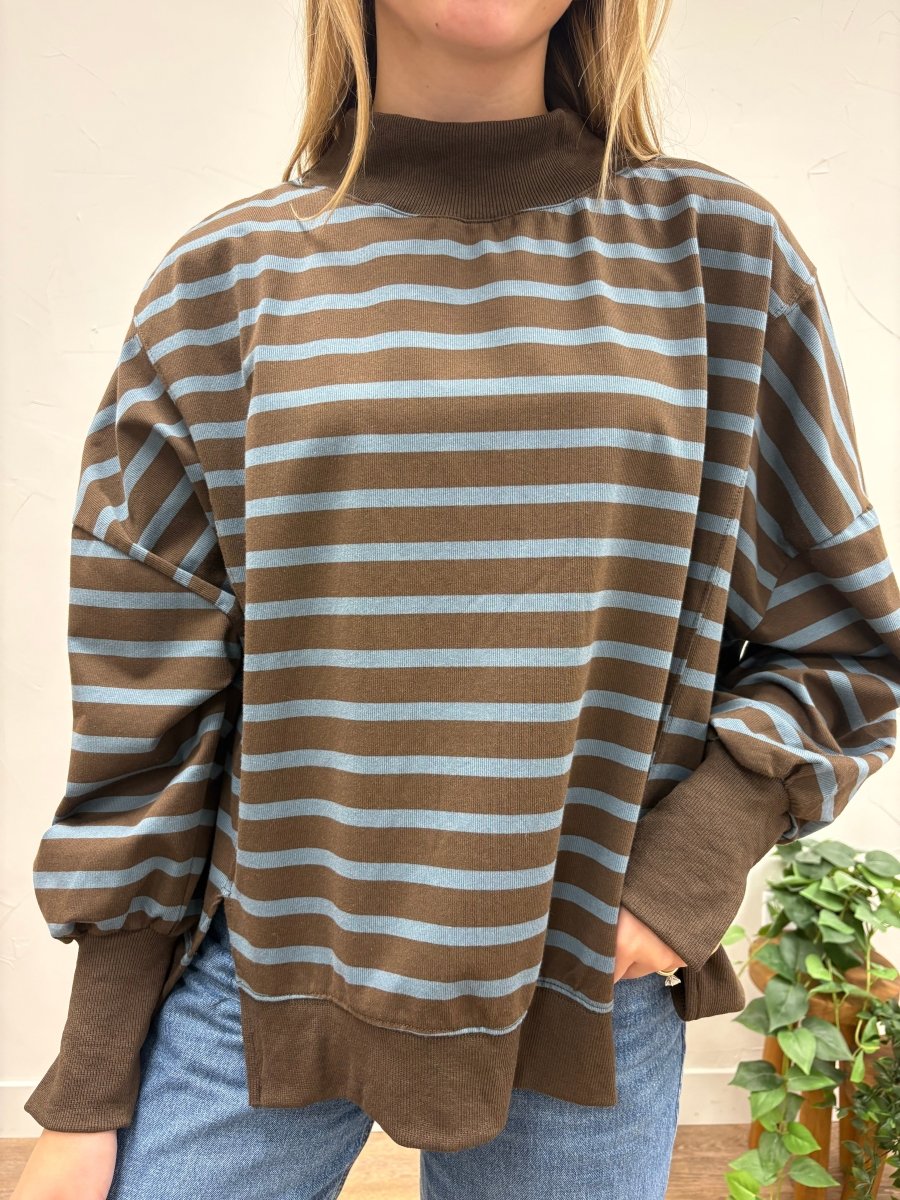 Striped Mock Neck Sweatshirt - Three:Twelve Boutique - Hyfve