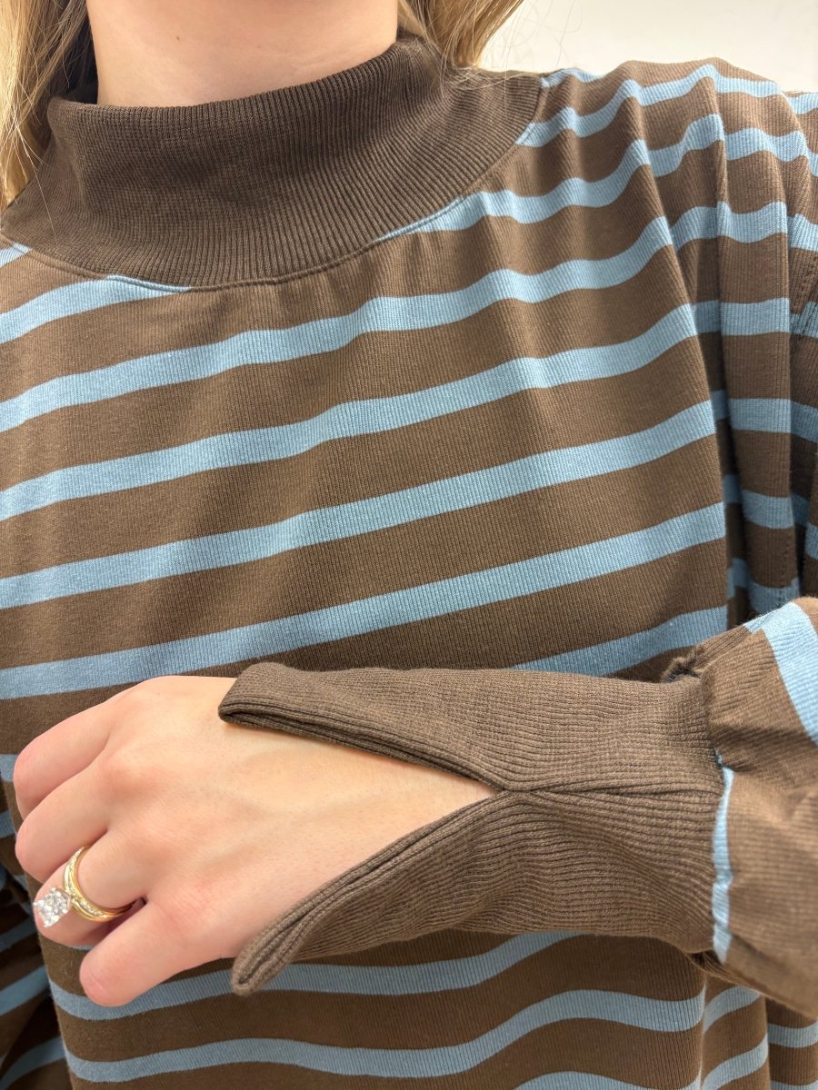 Striped Mock Neck Sweatshirt - Three:Twelve Boutique - Hyfve