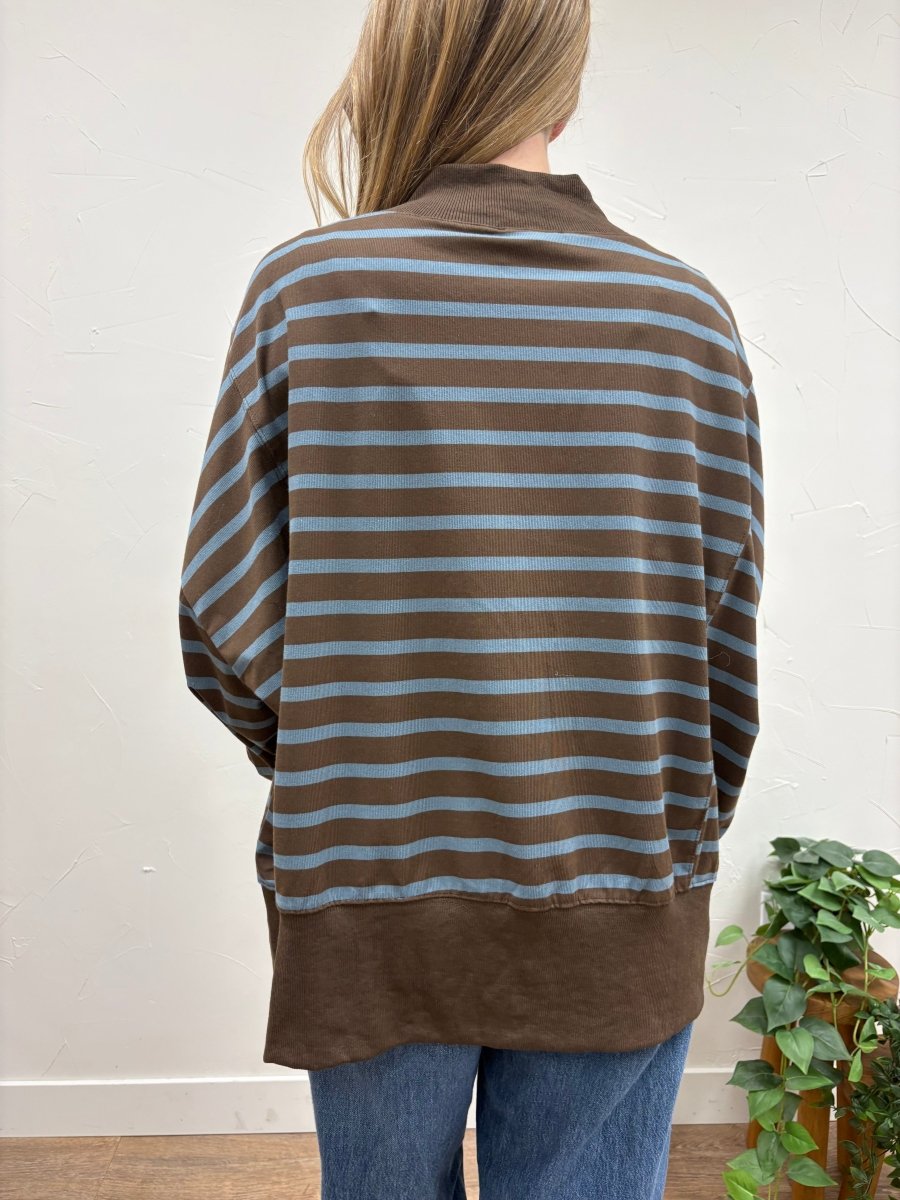 Striped Mock Neck Sweatshirt - Three:Twelve Boutique - Hyfve