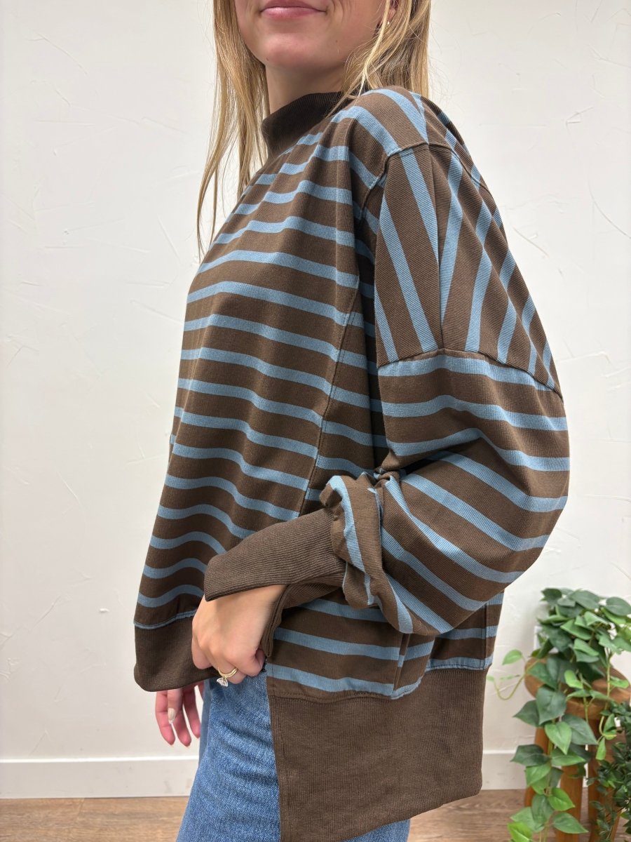 Striped Mock Neck Sweatshirt - Three:Twelve Boutique - Hyfve