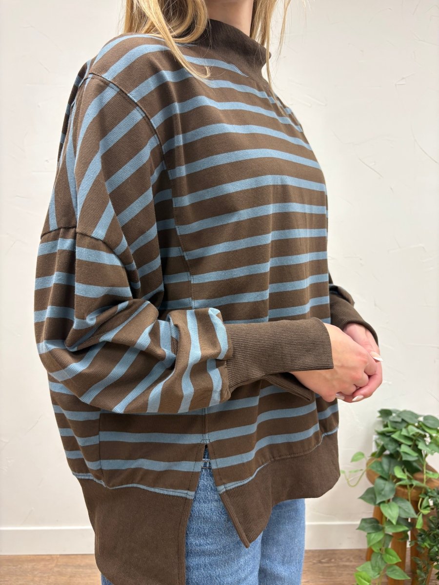 Striped Mock Neck Sweatshirt - Three:Twelve Boutique - Hyfve