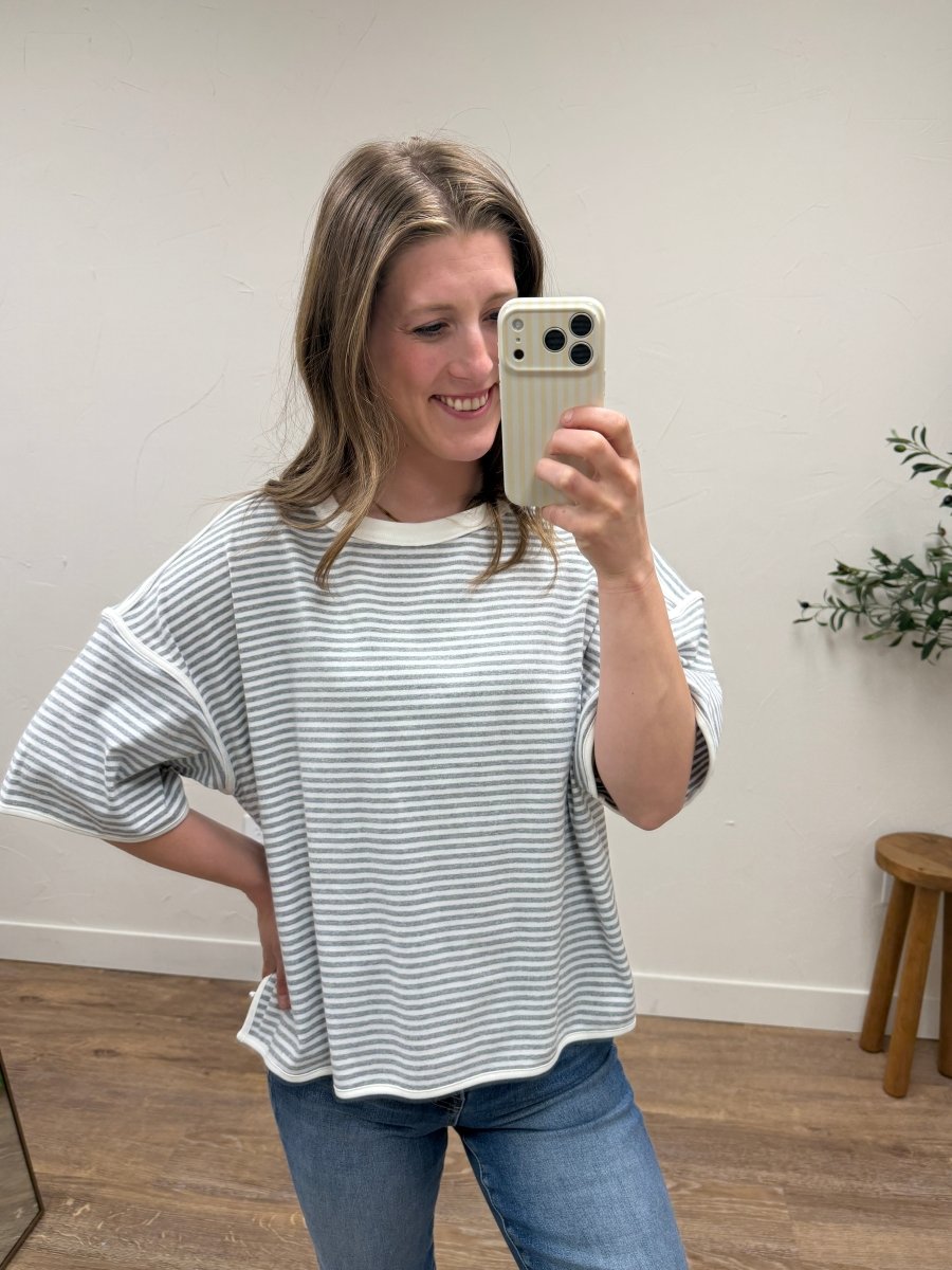 Striped Oversized Knit Top - Three:Twelve Boutique - Sewn + Seen