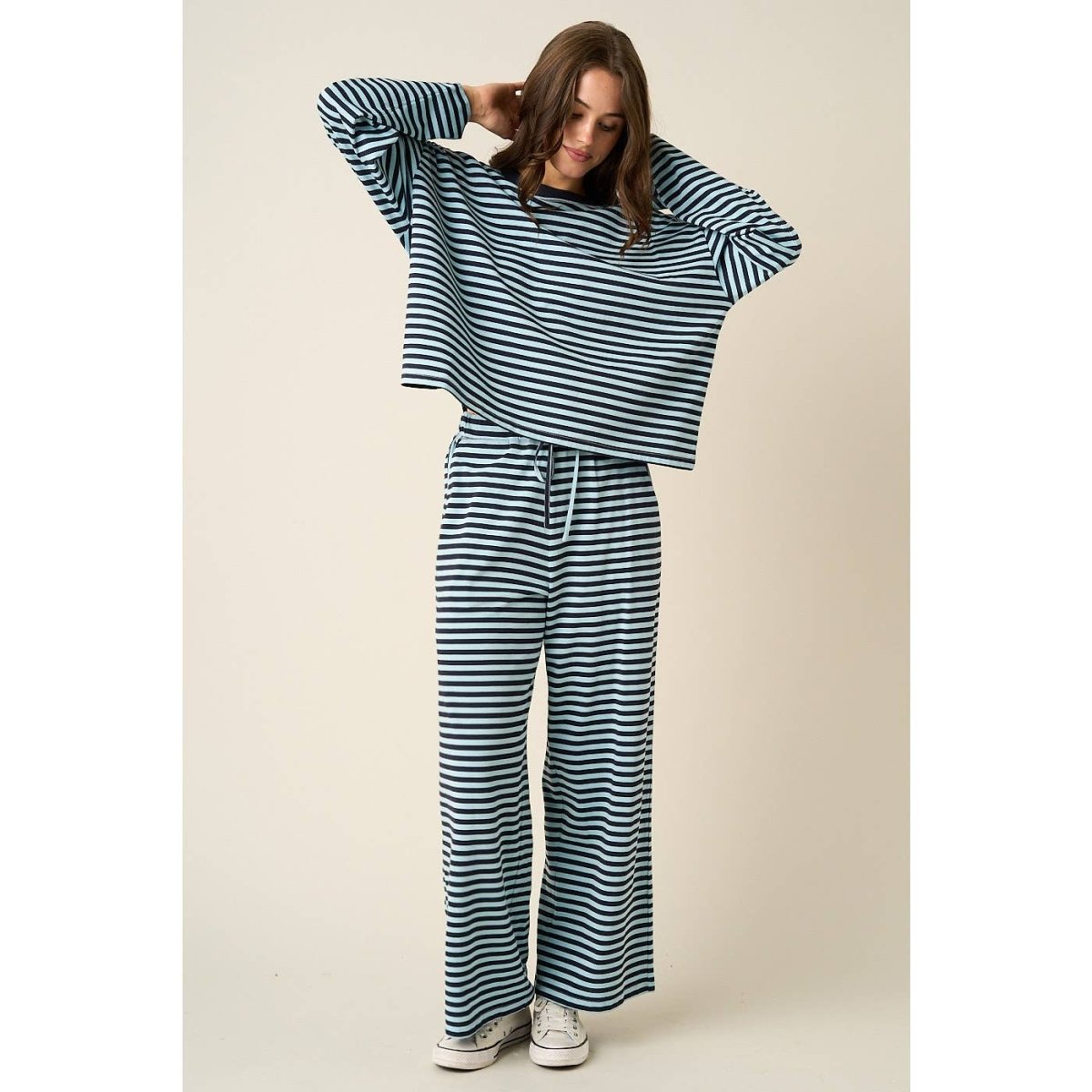 STRIPED PRINT LOUNGE TOP AND PANTS SET - Three:Twelve Boutique - mittoshop