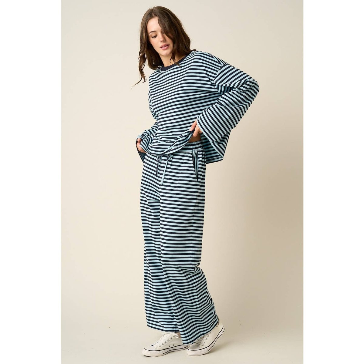 STRIPED PRINT LOUNGE TOP AND PANTS SET - Three:Twelve Boutique - mittoshop