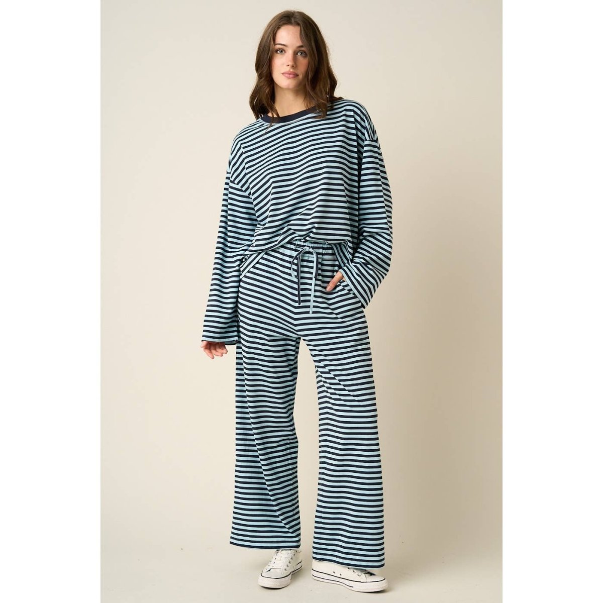 STRIPED PRINT LOUNGE TOP AND PANTS SET - Three:Twelve Boutique - mittoshop