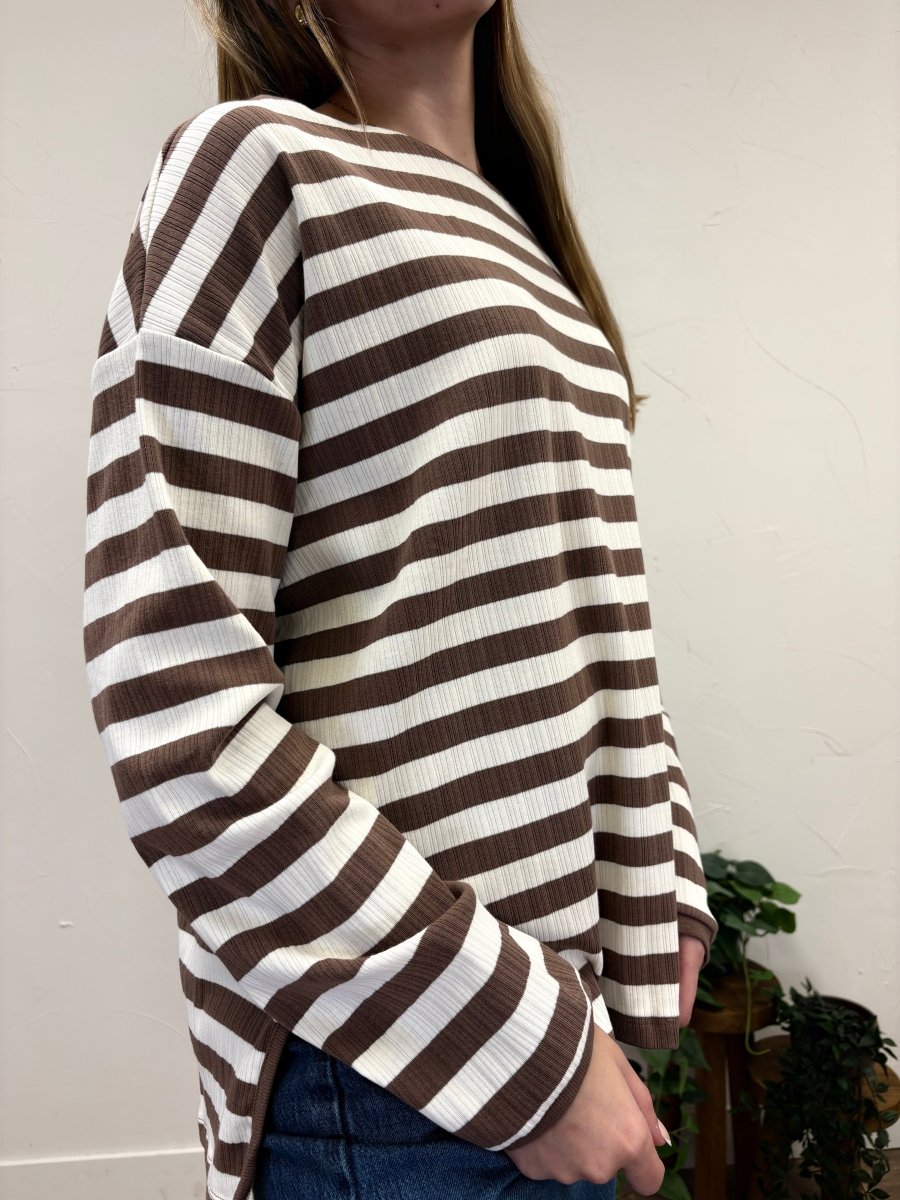 STRIPED RIBBED KNIT TOP - Three:Twelve Boutique - Wishlist