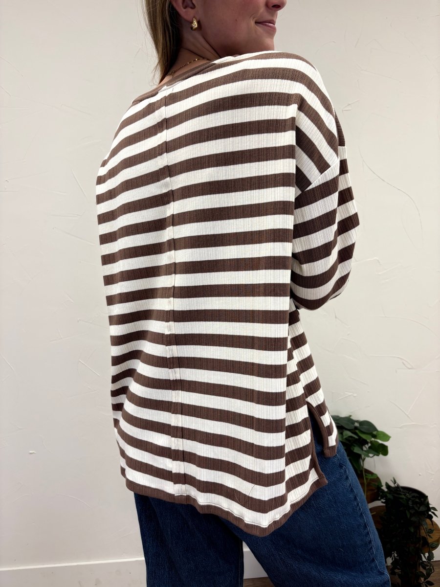 STRIPED RIBBED KNIT TOP - Three:Twelve Boutique - Wishlist
