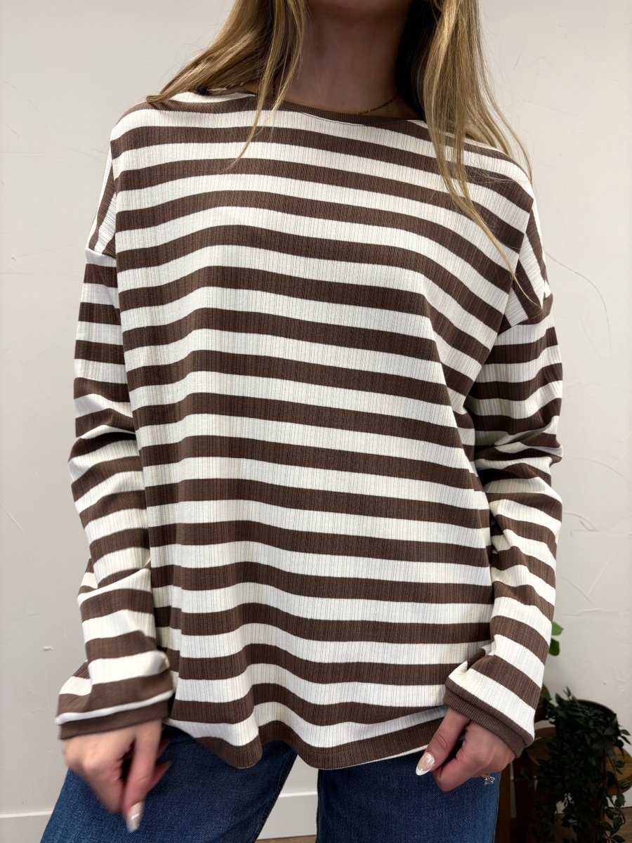 STRIPED RIBBED KNIT TOP - Three:Twelve Boutique - Wishlist