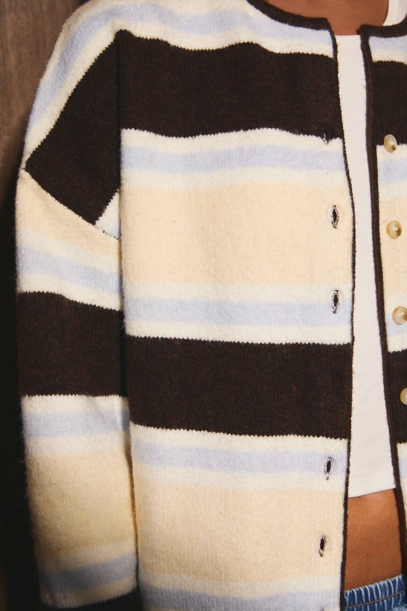 Striped Soft Knit Crew Neck Button Cardigan - Three:Twelve Boutique - LE LIS