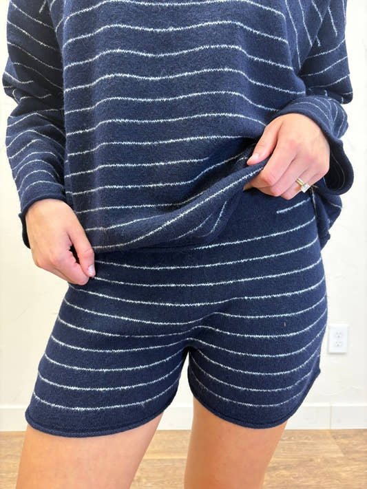 Striped Sweater Knit Mini Shorts - Three:Twelve Boutique - Blu Pepper