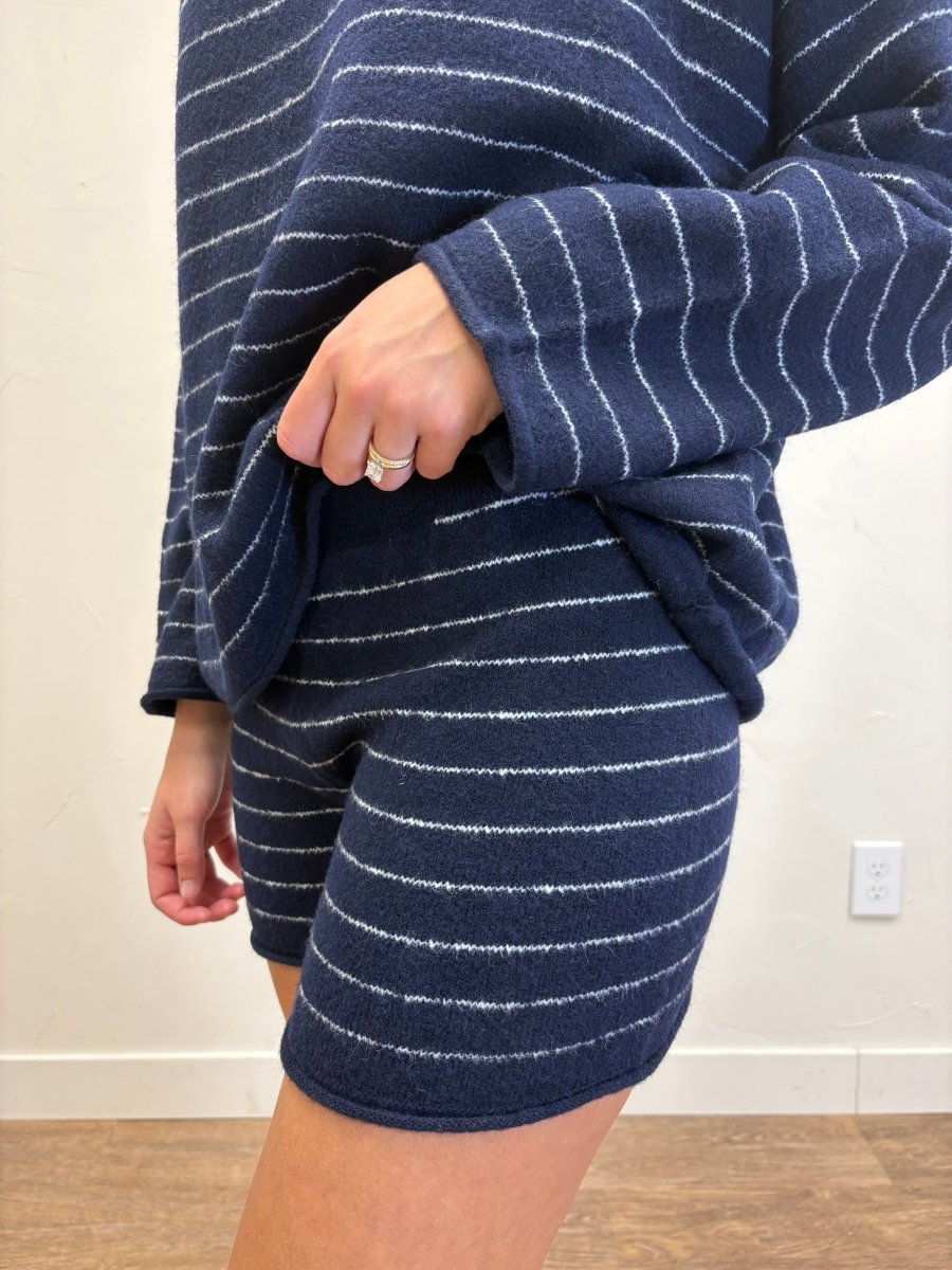 Striped Sweater Knit Mini Shorts - Three:Twelve Boutique - Blu Pepper