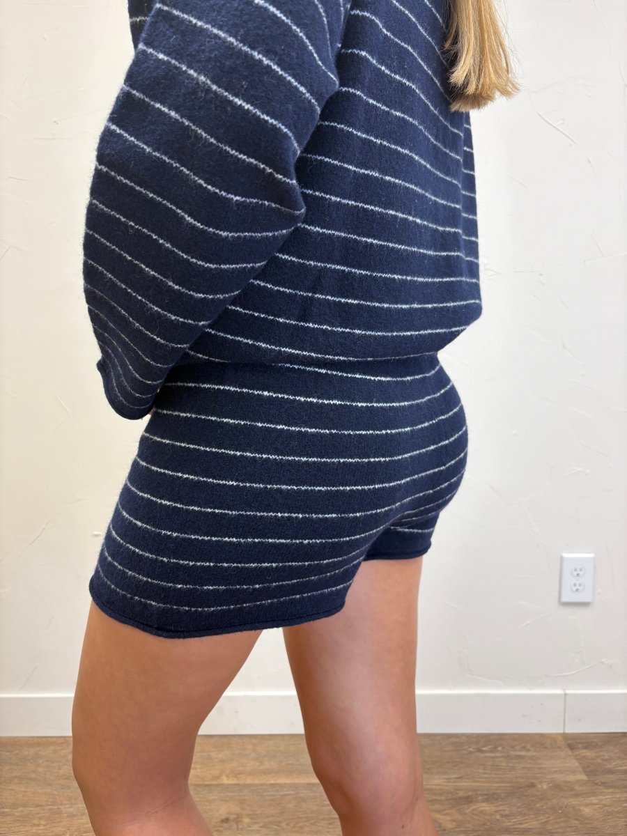 Striped Sweater Knit Mini Shorts - Three:Twelve Boutique - Blu Pepper