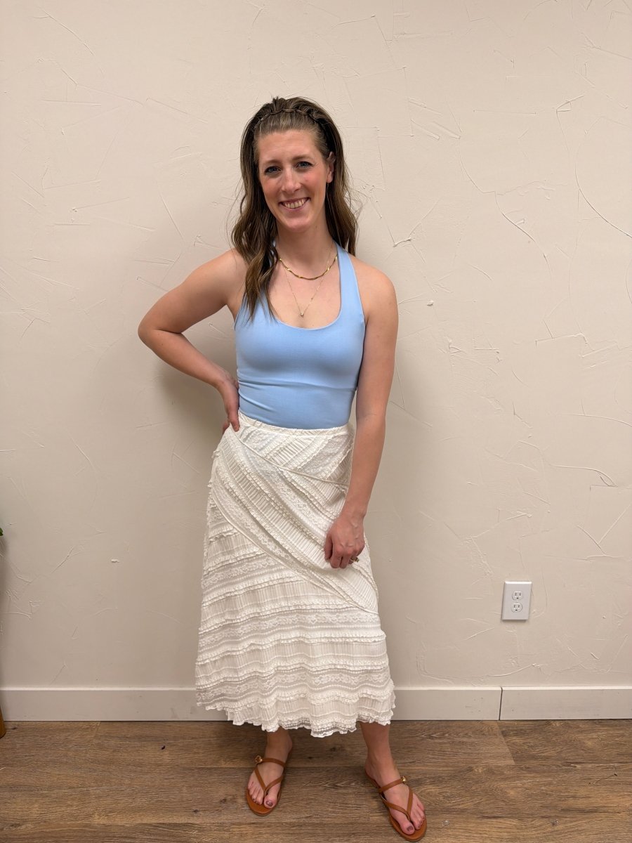 Textured Diagonal Lace Midi Skirt - Three:Twelve Boutique - mustardseed