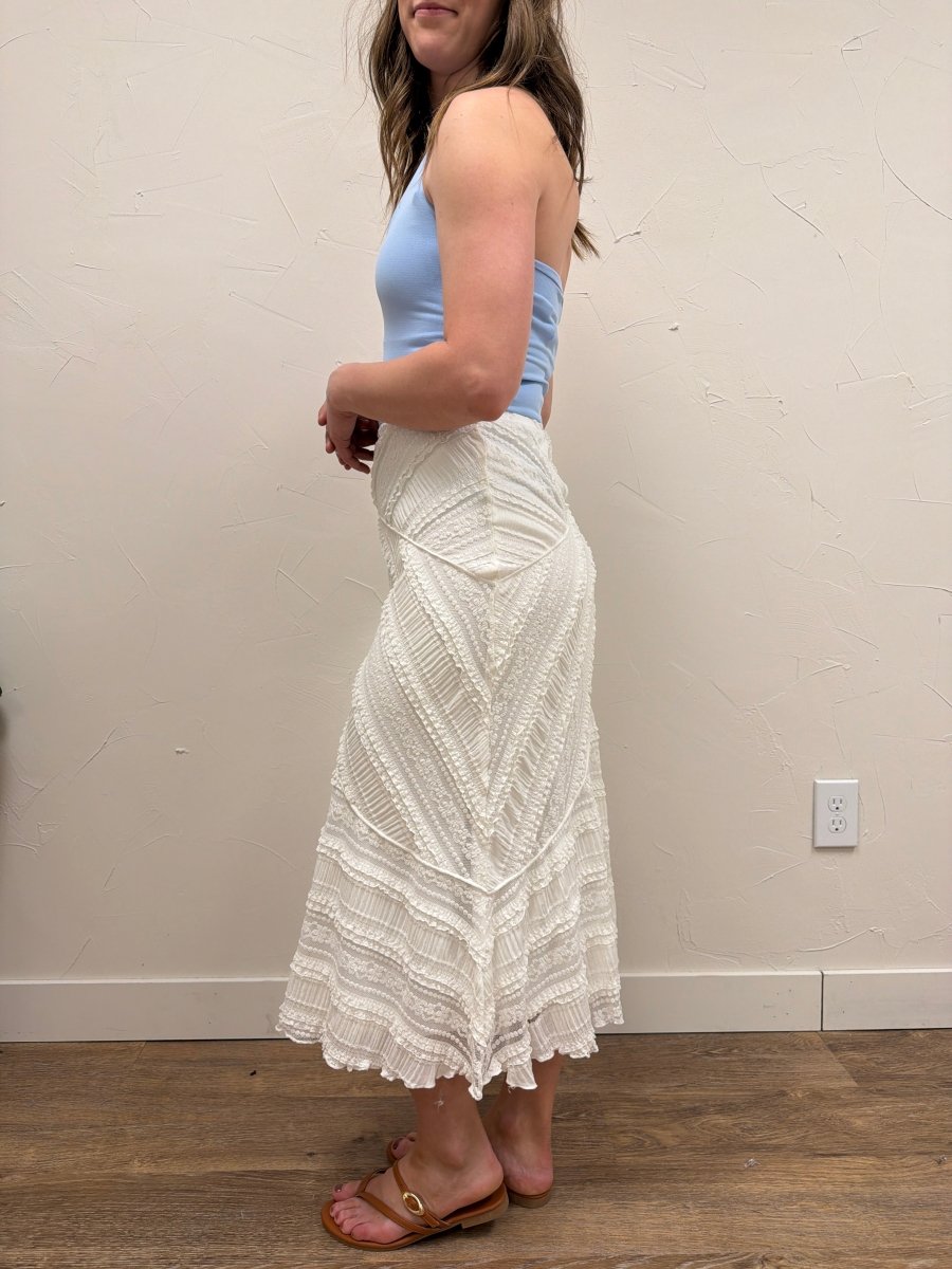 Textured Diagonal Lace Midi Skirt - Three:Twelve Boutique - mustardseed