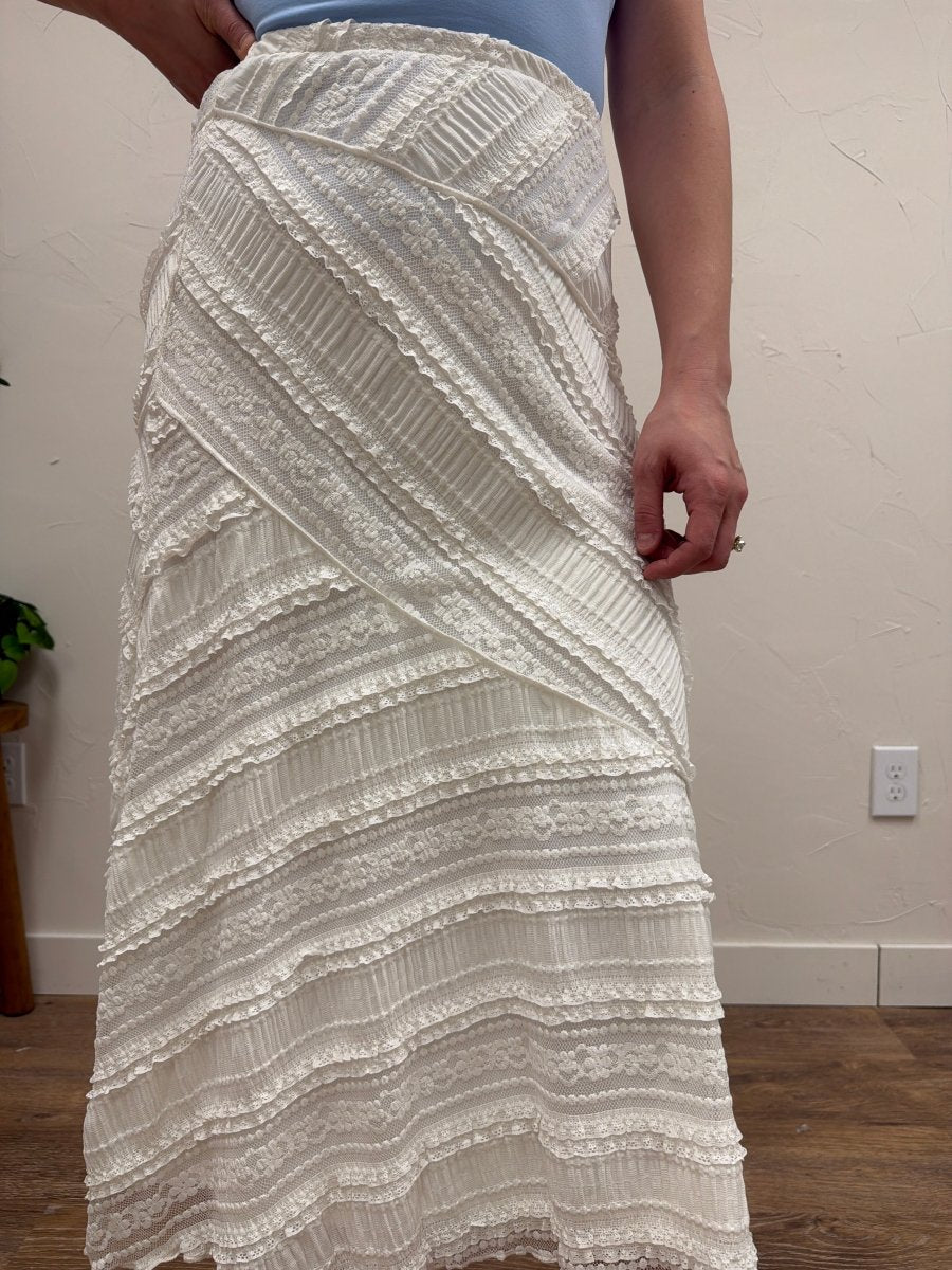 Textured Diagonal Lace Midi Skirt - Three:Twelve Boutique - mustardseed