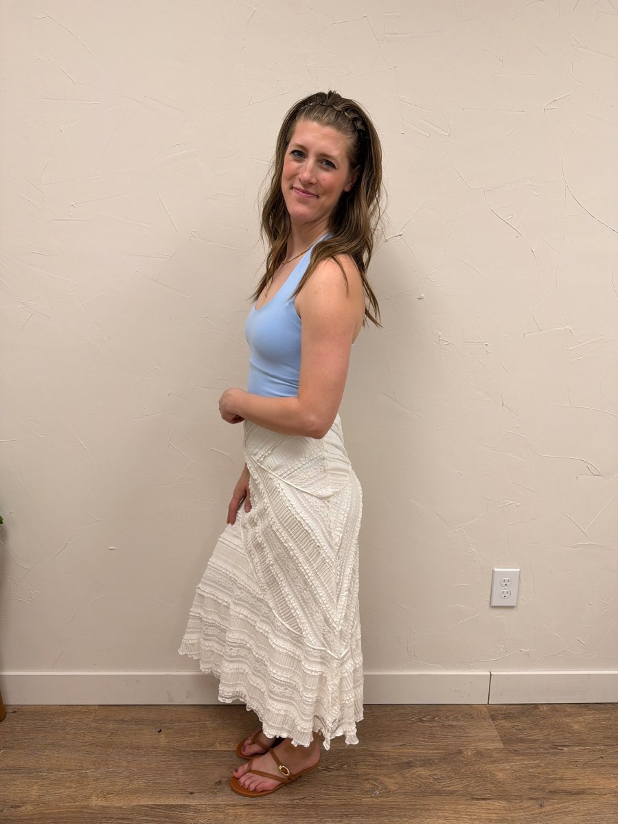 Textured Diagonal Lace Midi Skirt - Three:Twelve Boutique - mustardseed