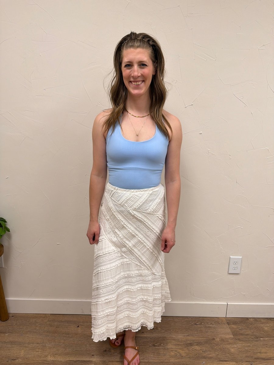 Textured Diagonal Lace Midi Skirt - Three:Twelve Boutique - mustardseed