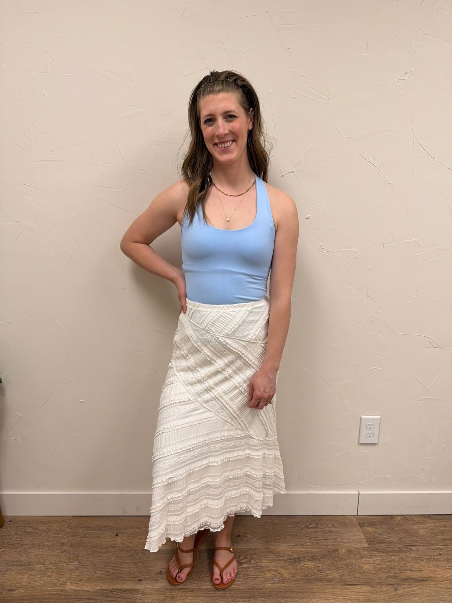 Textured Diagonal Lace Midi Skirt - Three:Twelve Boutique - mustardseed