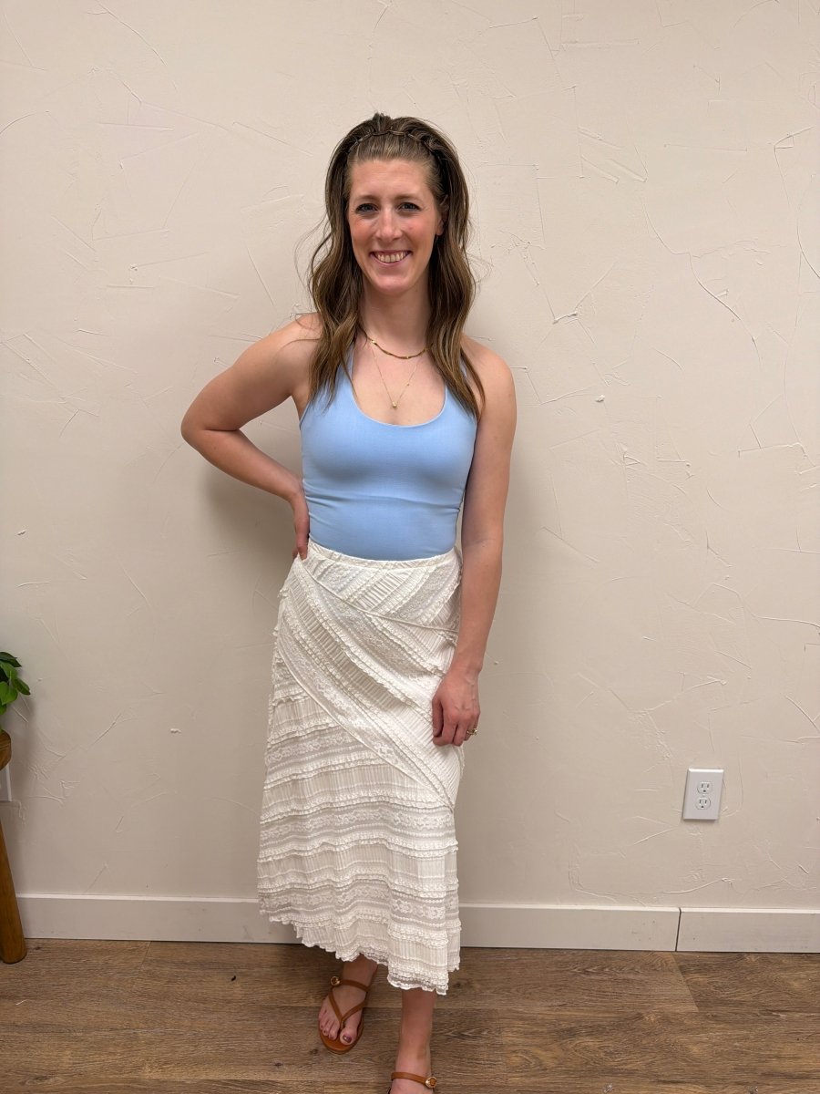 Textured Diagonal Lace Midi Skirt - Three:Twelve Boutique - mustardseed
