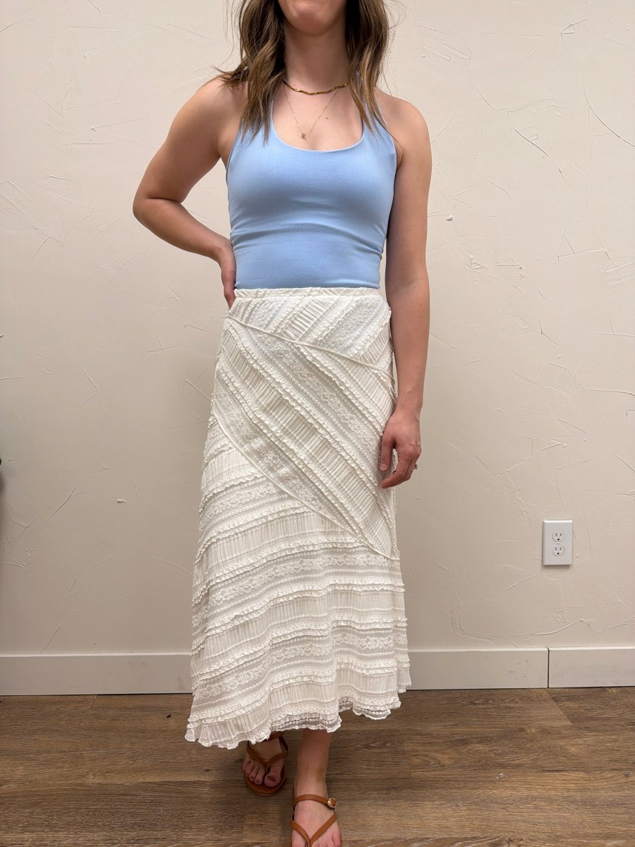 Textured Diagonal Lace Midi Skirt - Three:Twelve Boutique - mustardseed
