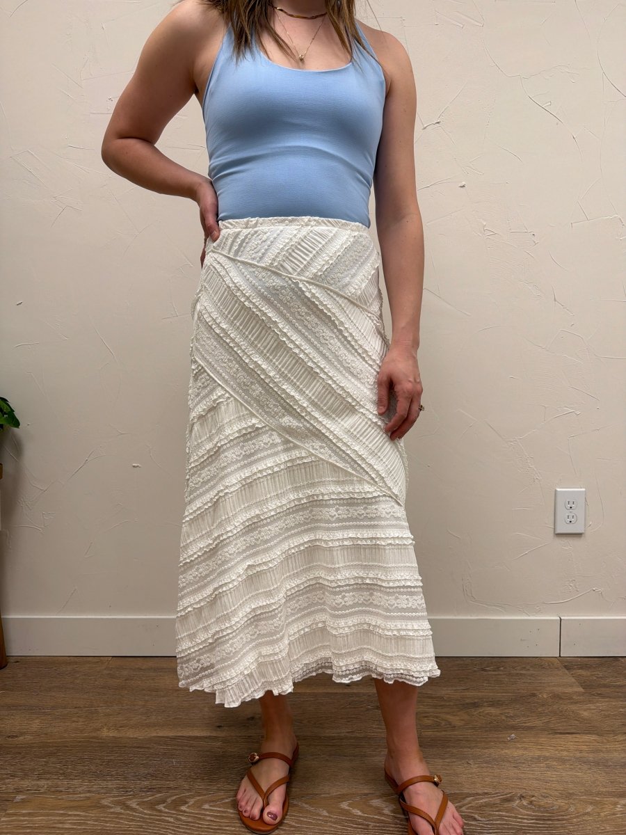 Textured Diagonal Lace Midi Skirt - Three:Twelve Boutique - mustardseed