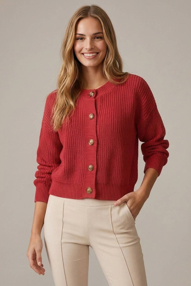 TEXTURED GAUGE BUTTON FRONT CARDIGAN - Three:Twelve Boutique - Doe and Rae