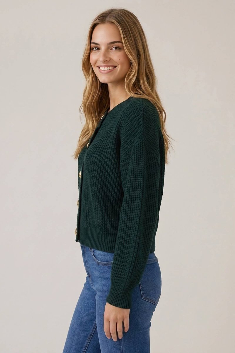 TEXTURED GAUGE BUTTON FRONT CARDIGAN - Three:Twelve Boutique - Doe and Rae