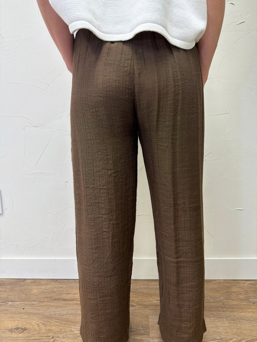 Back view of Textured High Elastic Waist Lounge Pant on model — Three Boutique