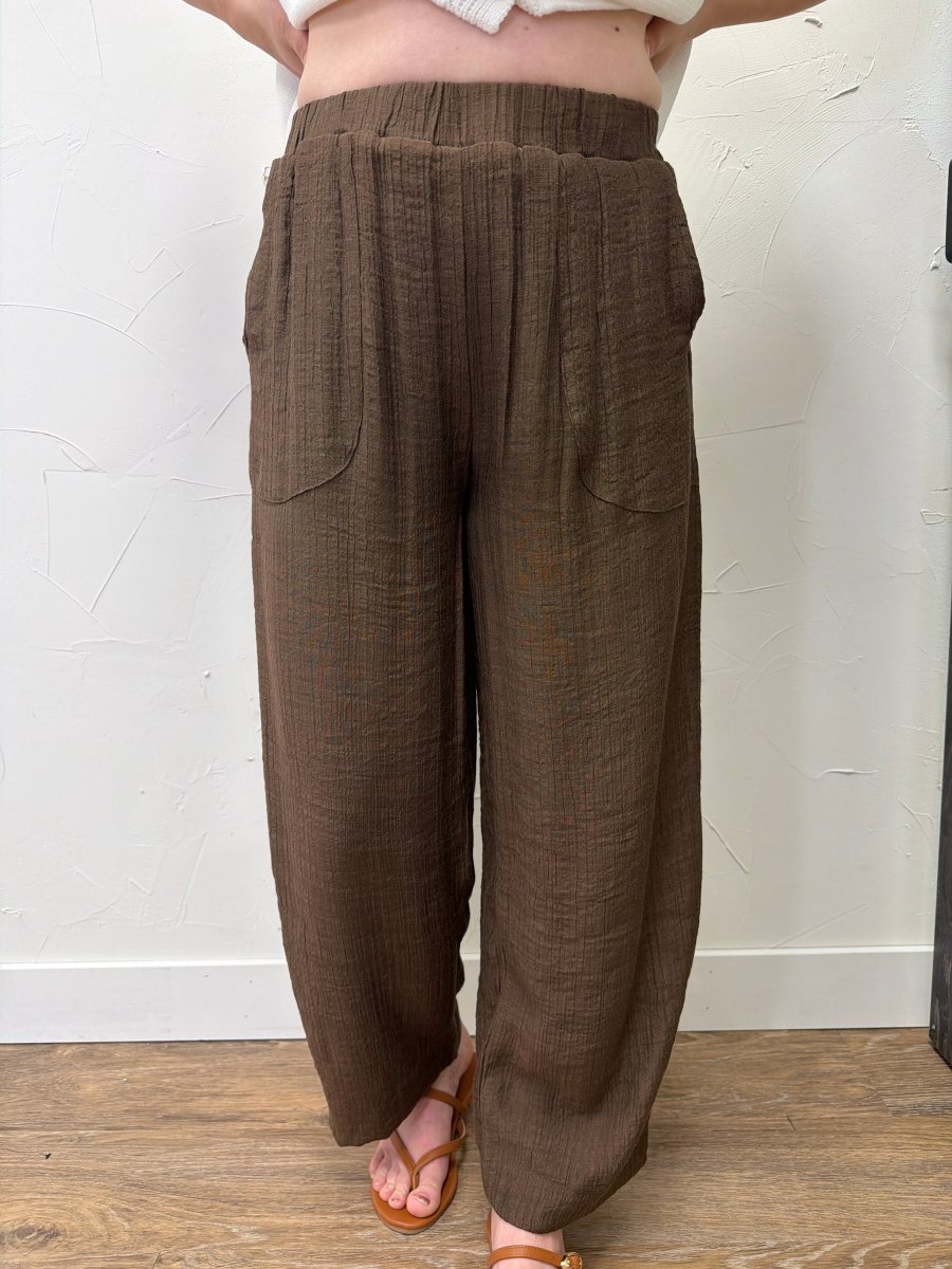 Front view of model wearing Textured High Elastic Waist Lounge Pant — Three Boutique