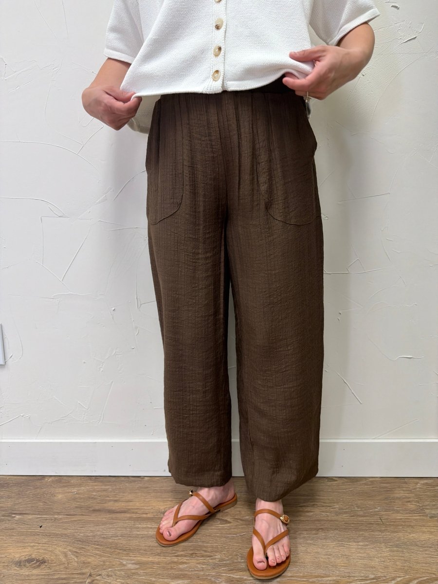 Front view of model wearing Textured High Elastic Waist Lounge Pant — Three Boutique