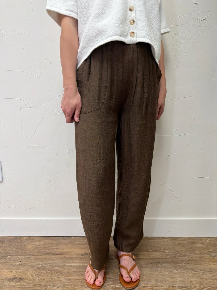 Front view of model wearing Textured High Elastic Waist Lounge Pant — Three Boutique