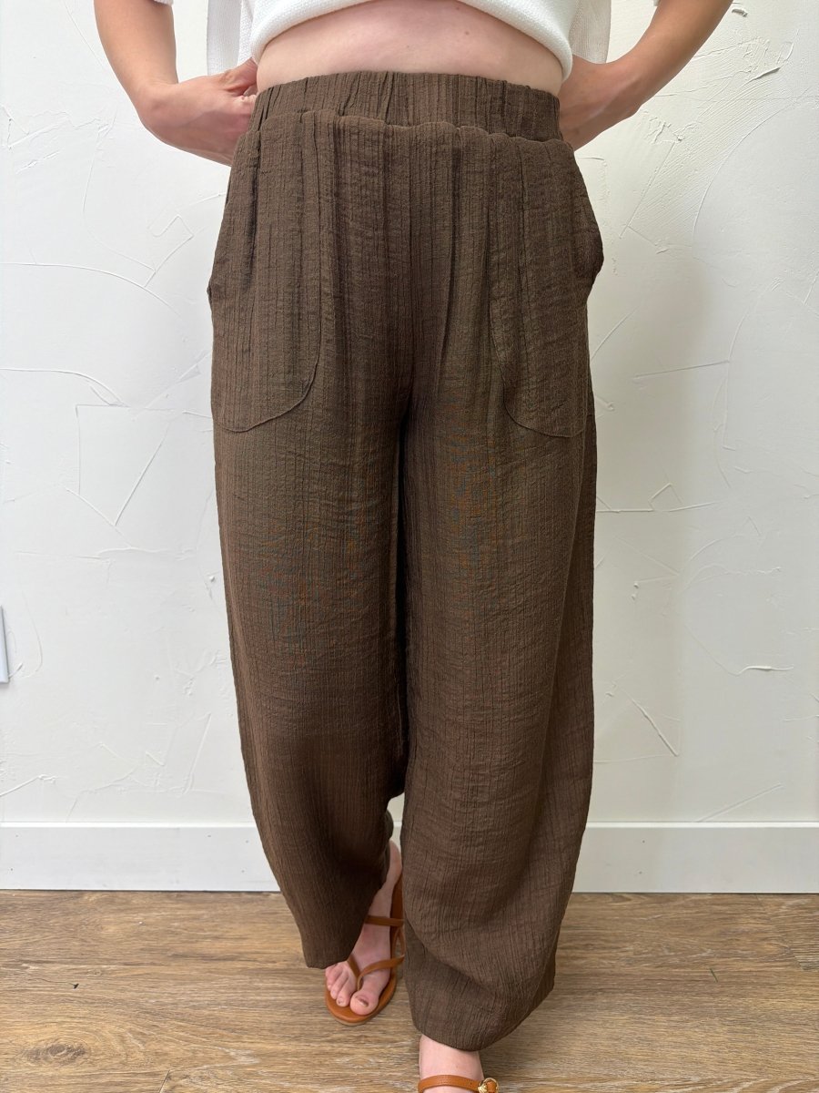 Front view of model wearing Textured High Elastic Waist Lounge Pant — Three Boutique