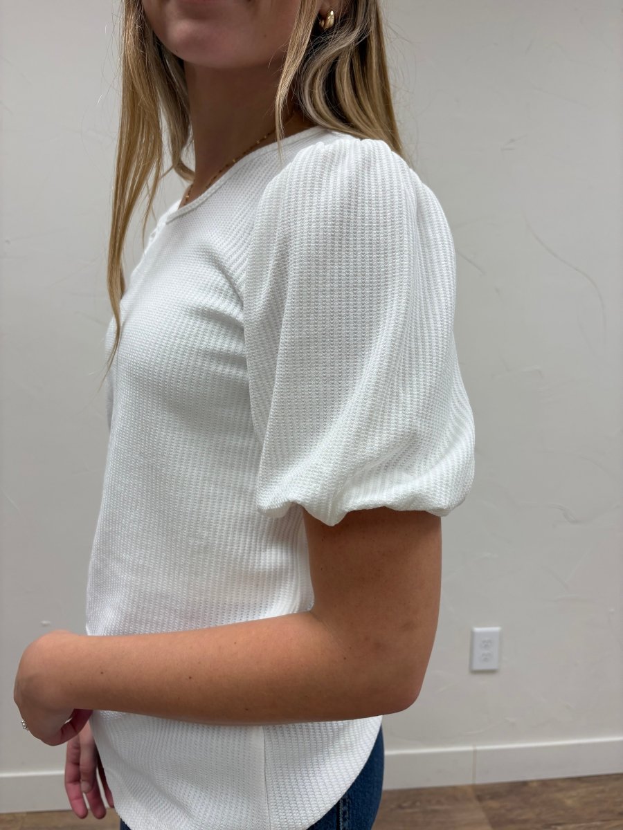Textured Puff Sleeve Sweater - Three:Twelve Boutique - Mikarose