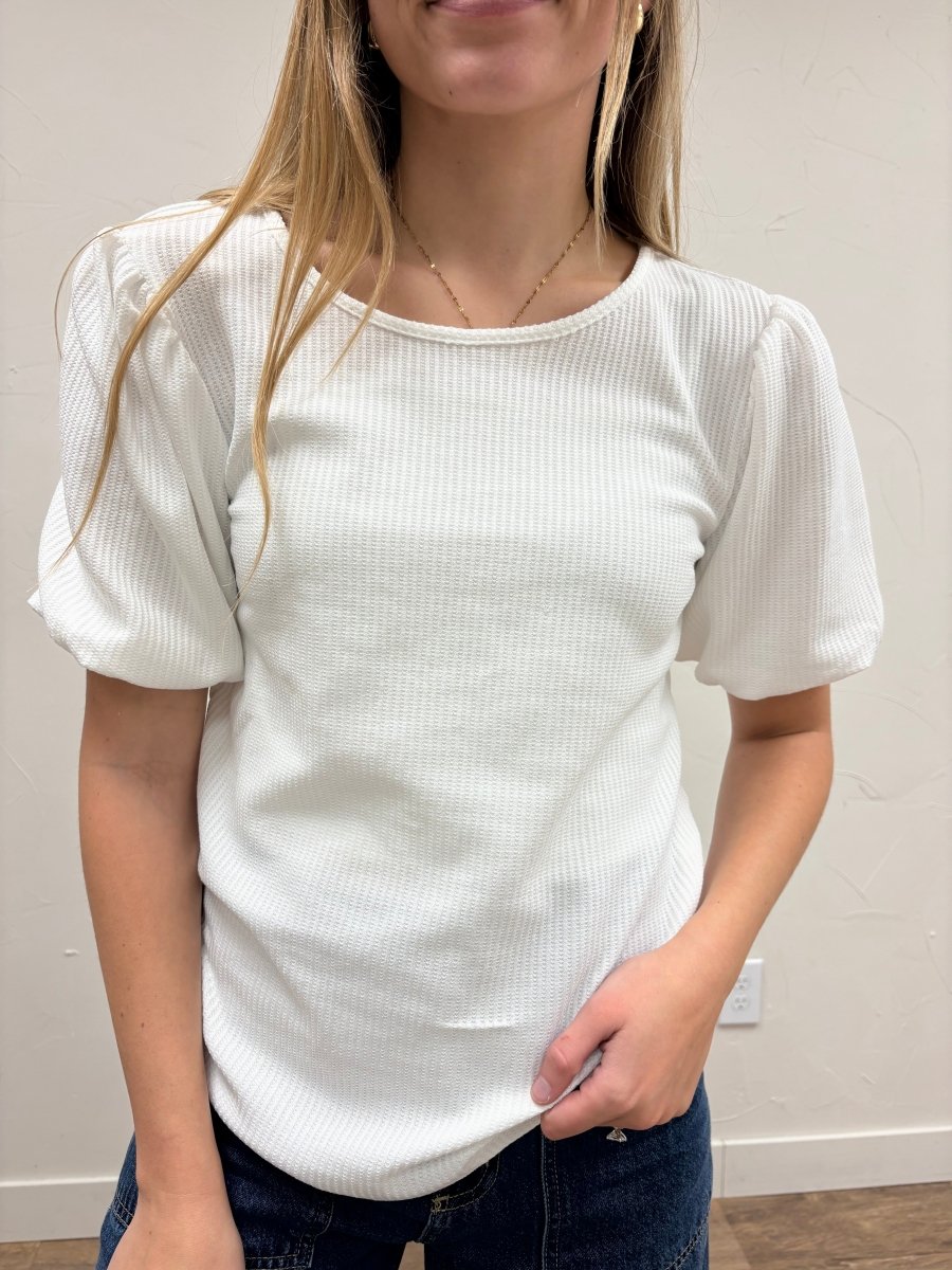 Textured Puff Sleeve Sweater - Three:Twelve Boutique - Mikarose