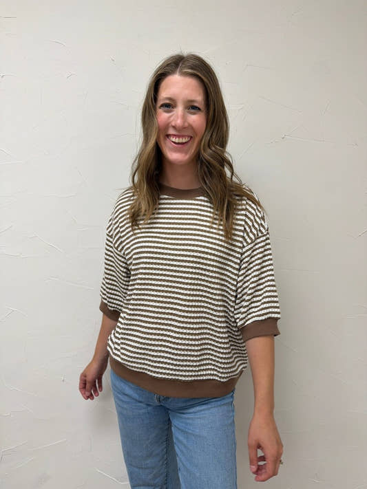 Textured Stripe Knit Top - Three:Twelve Boutique - Blu Pepper
