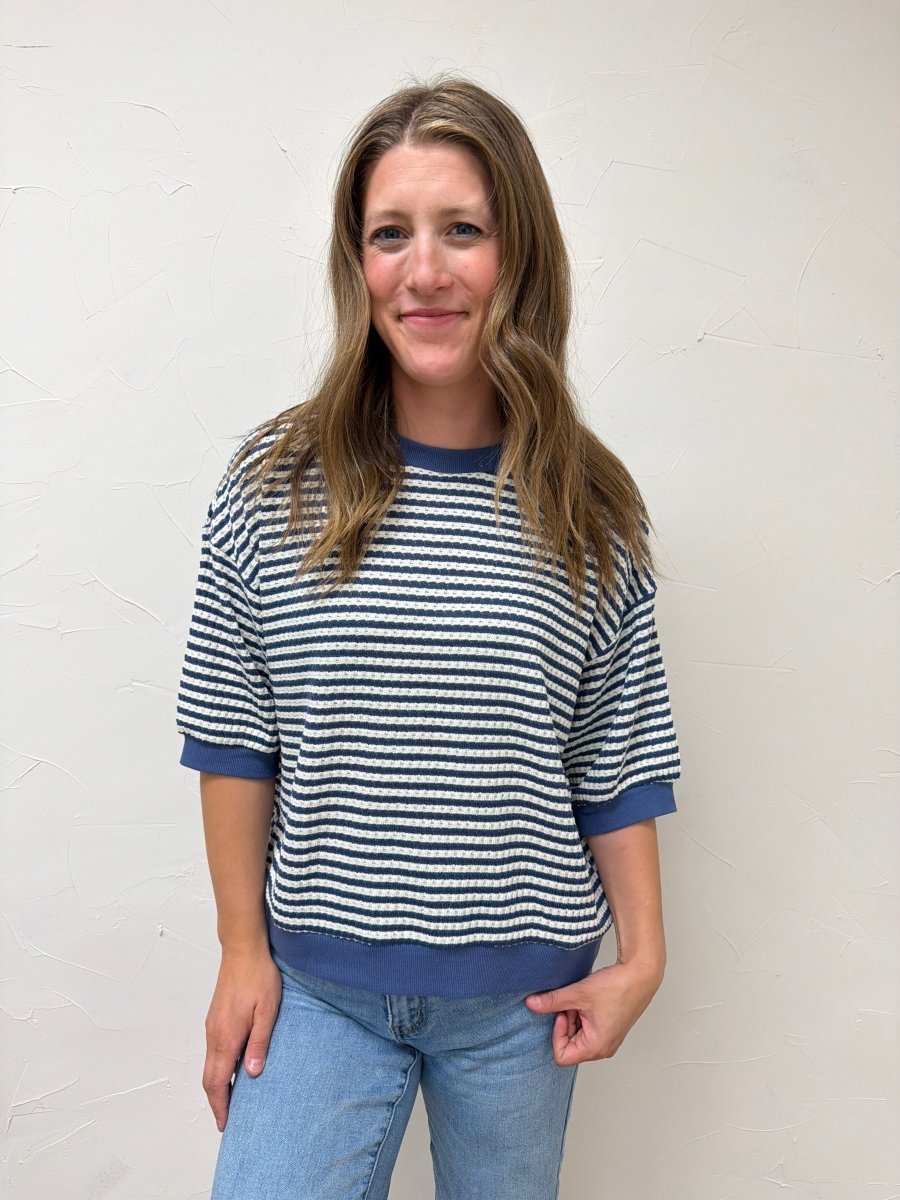 Textured Stripe Knit Top - Three:Twelve Boutique - Blu Pepper