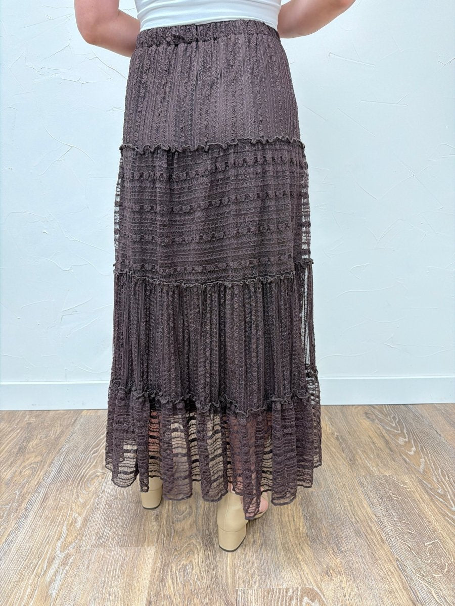 Textured Stripe Ruffle Tiered Midi Skirt - Three:Twelve Boutique - Blu Pepper
