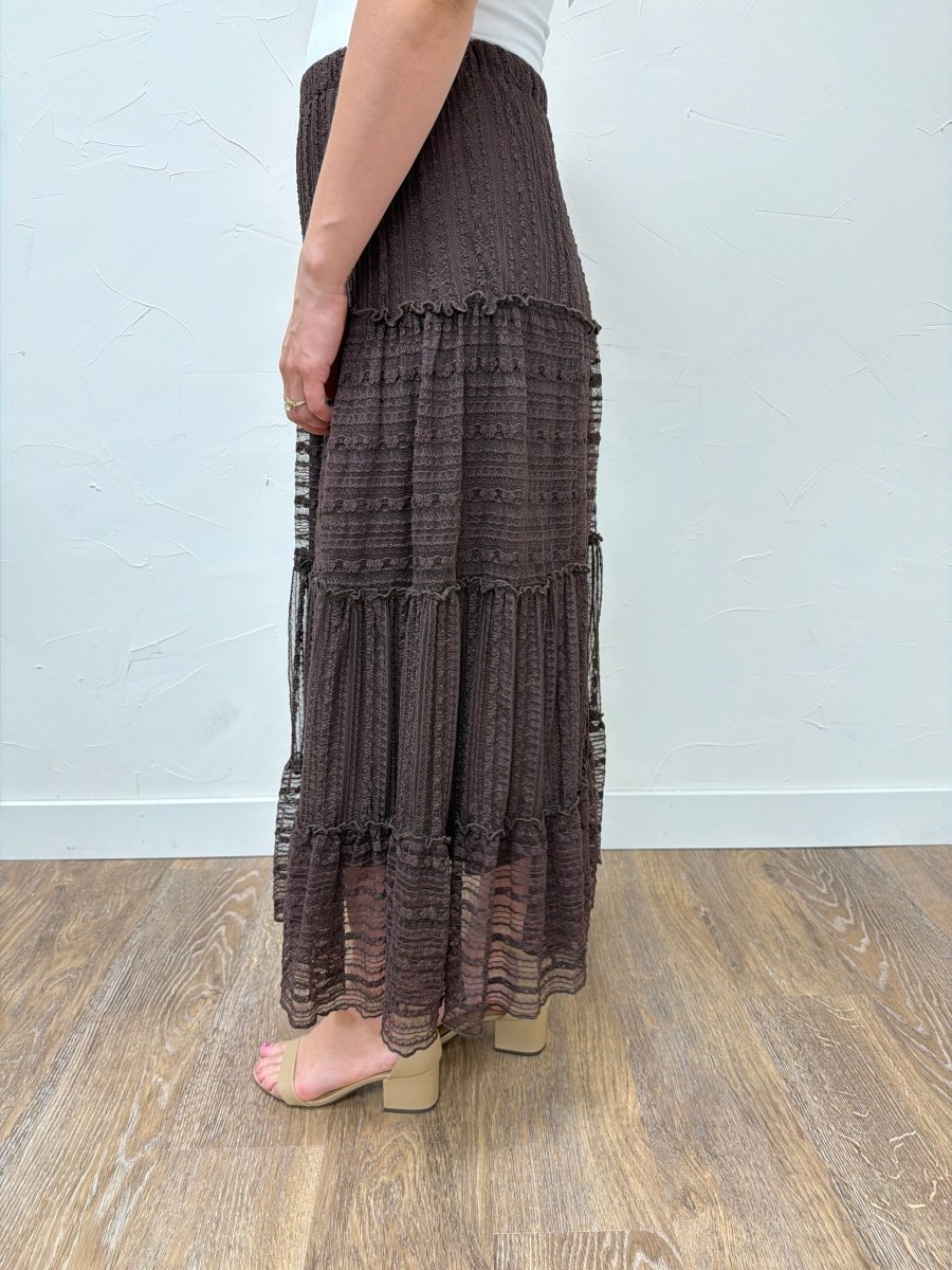 Textured Stripe Ruffle Tiered Midi Skirt - Three:Twelve Boutique - Blu Pepper