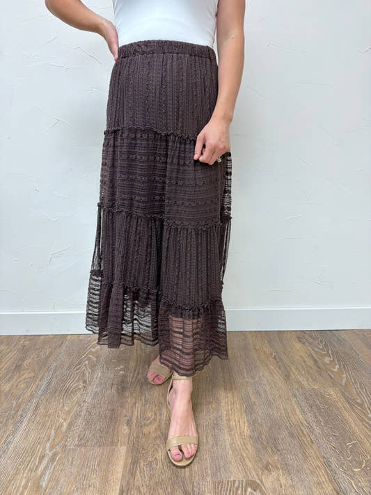 Textured Stripe Ruffle Tiered Midi Skirt - Three:Twelve Boutique - Blu Pepper