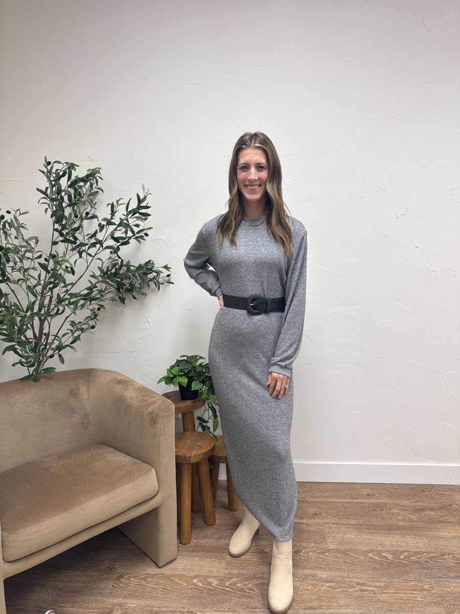 Front view of model wearing The Arden Dress with relaxed oversized silhouette — Three:Twelve Boutique