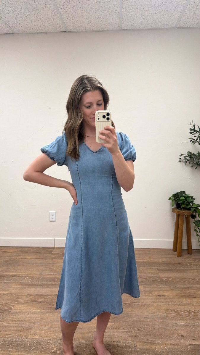 Lifestyle shot of model wearing The Braxton Dress styled for everyday wear — Three:Twelve Boutique