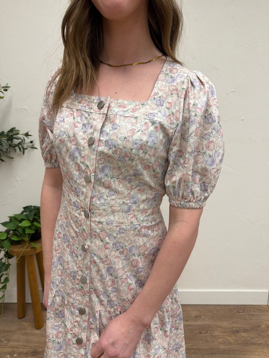 The Elton Tulip Print Dress – Mikrose Tulip Pattern Midi Dress - Three:Twelve Boutique - Mikarose
