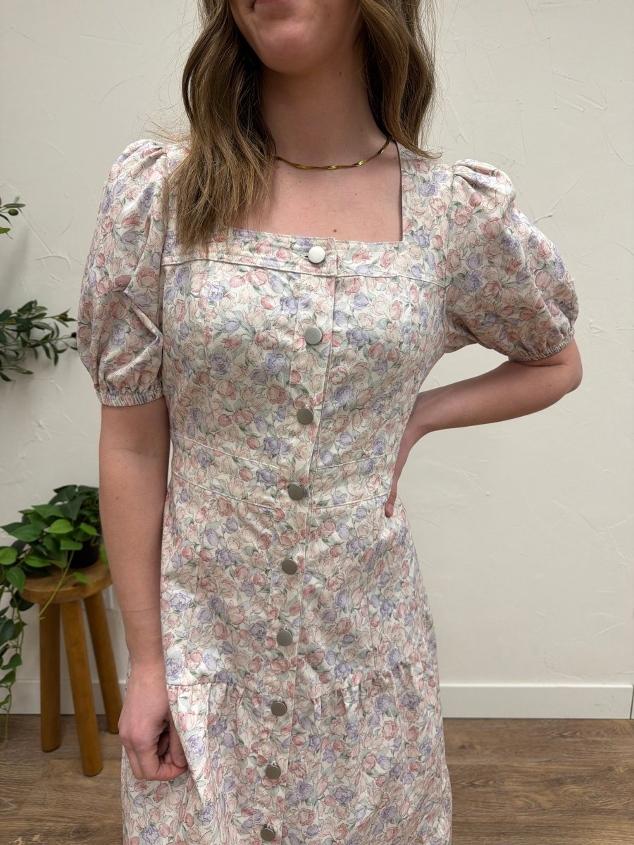 The Elton Tulip Print Dress – Mikrose Tulip Pattern Midi Dress - Three:Twelve Boutique - Mikarose