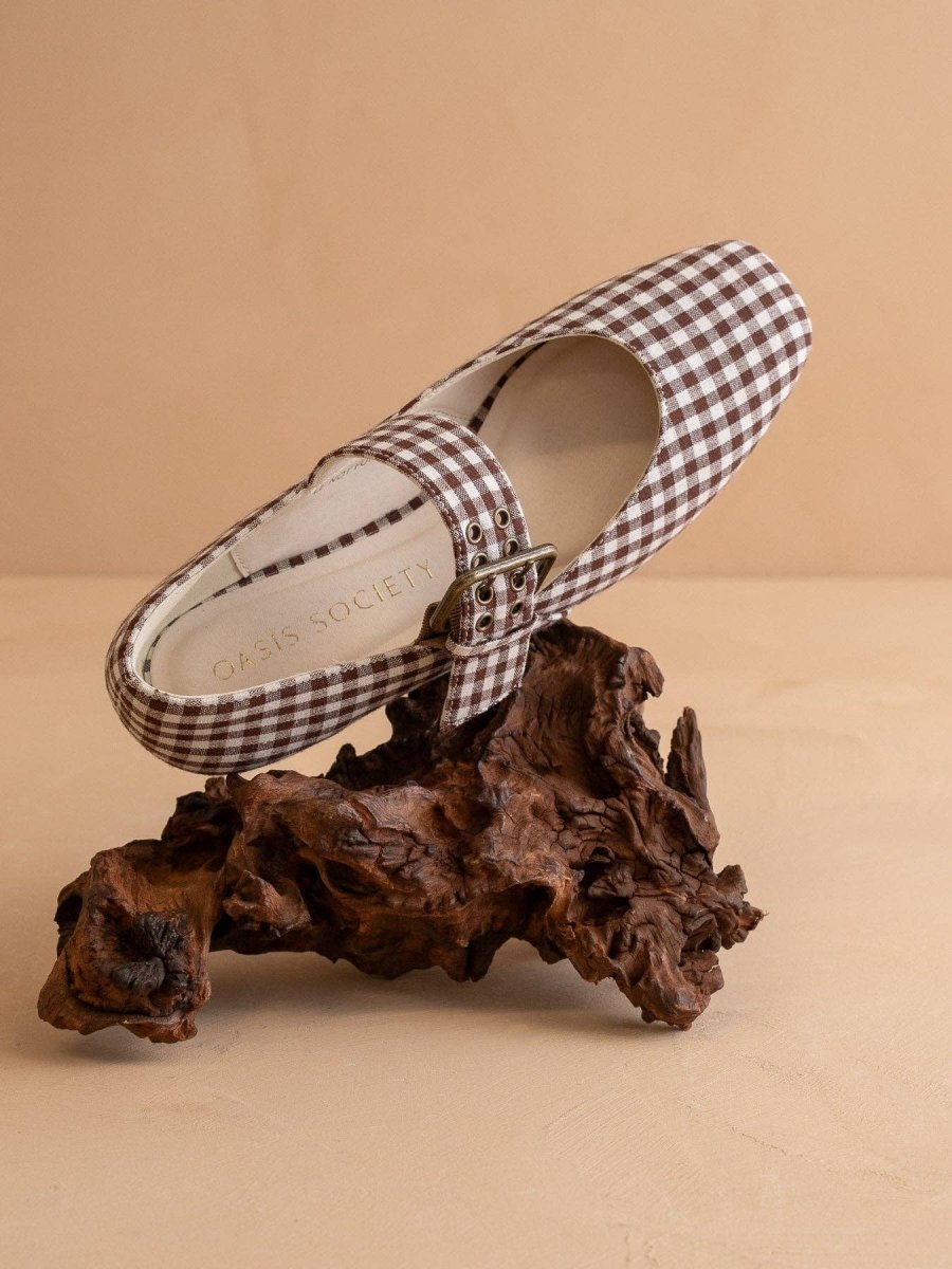 The Soho | Coffee Gingham Ballet Fall Flat Studded Buckle - Three:Twelve Boutique - OASIS SOCIETY