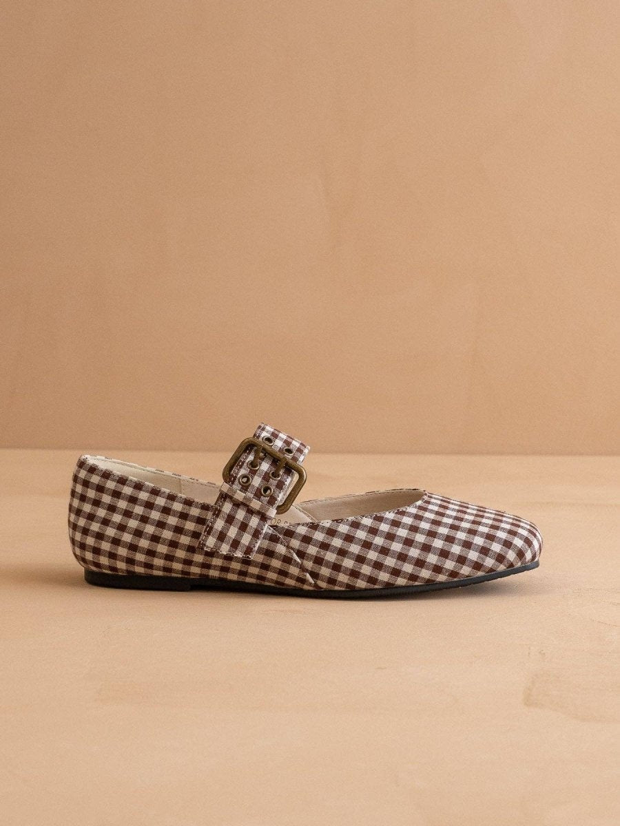 The Soho | Coffee Gingham Ballet Fall Flat Studded Buckle - Three:Twelve Boutique - OASIS SOCIETY