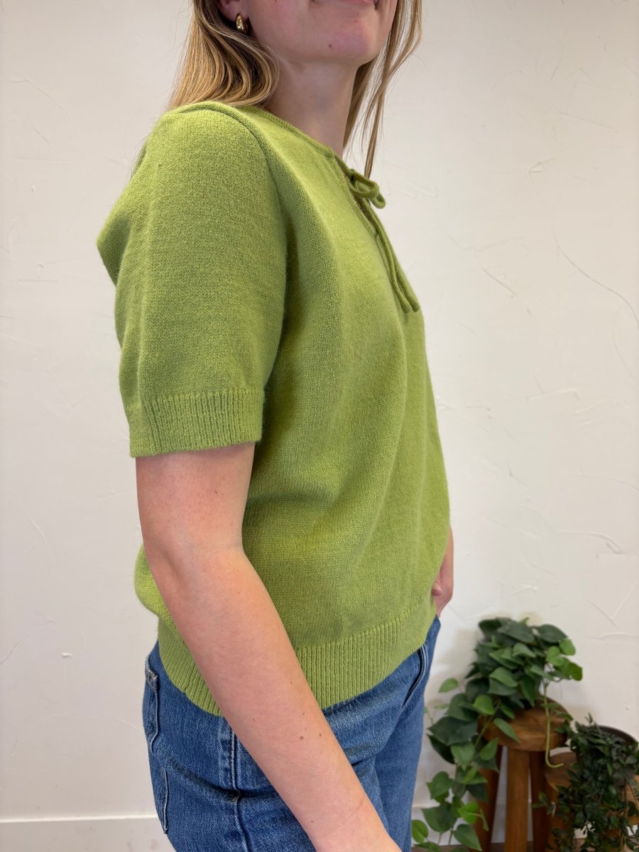 Tie neck Short Sleeve Sweater - Three:Twelve Boutique - Wishlist