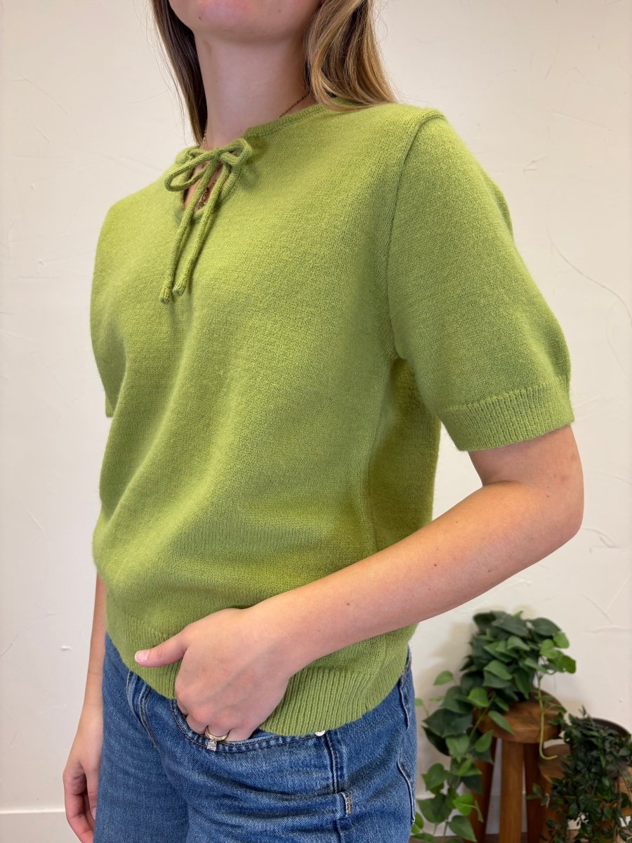 Tie neck Short Sleeve Sweater - Three:Twelve Boutique - Wishlist